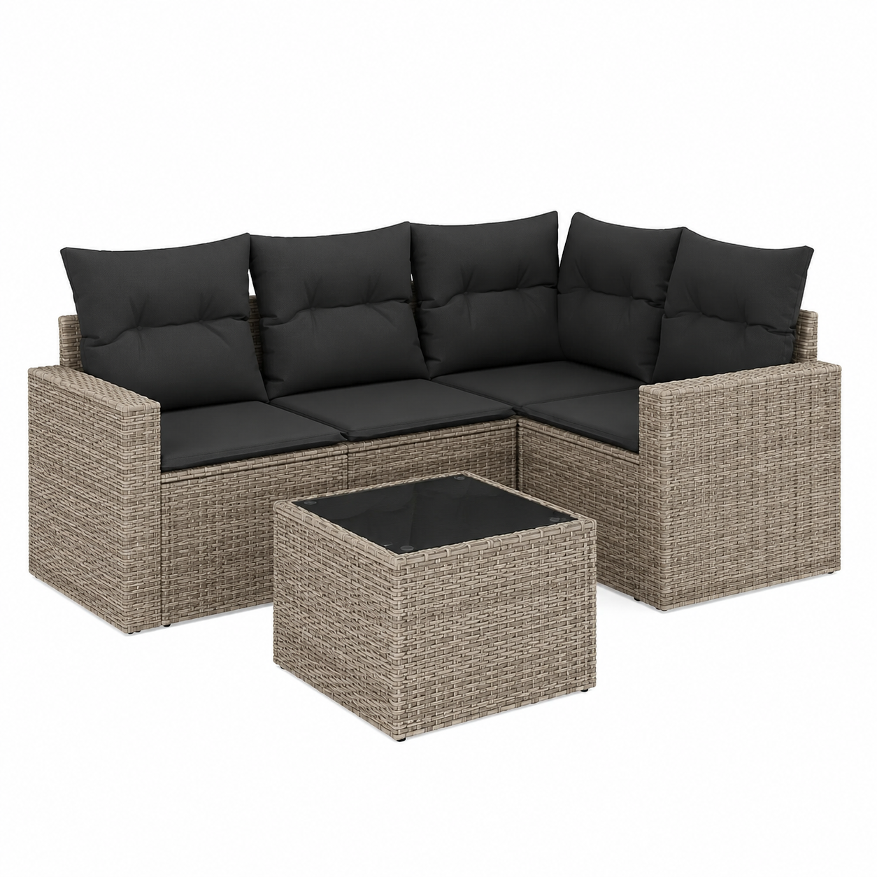 Ensemble de jardin 5 pièces avec coussins en résine tressée grise