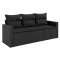 Ensemble de mobilier d'extérieur 3 pièces avec coussins en résine tressée noire