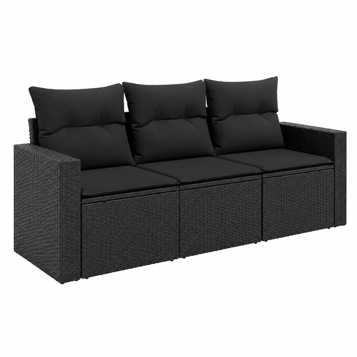 Ensemble de mobilier d'extérieur 3 pièces avec coussins en résine tressée noire
