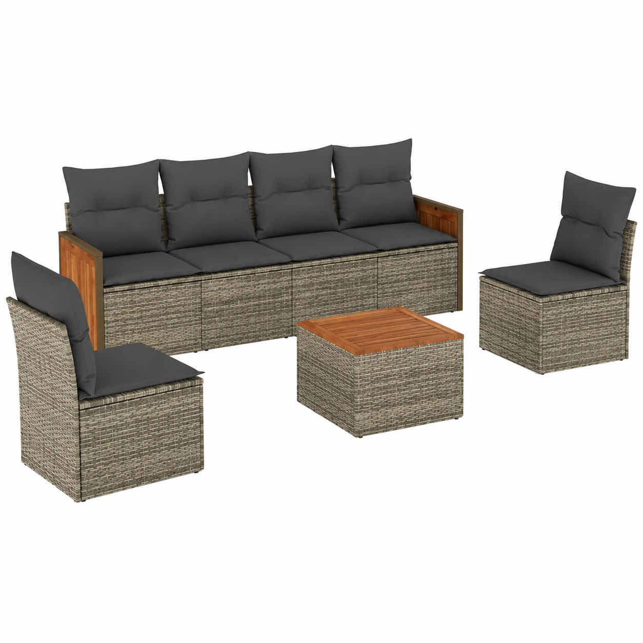 Ensemble de mobilier de jardin 7 pièces en résine tressée gris