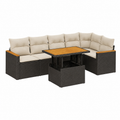Ensemble de mobilier de jardin 7 pièces avec coussins noirs