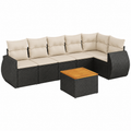 Ensemble de mobilier d'extérieur 7 places avec coussins noirs