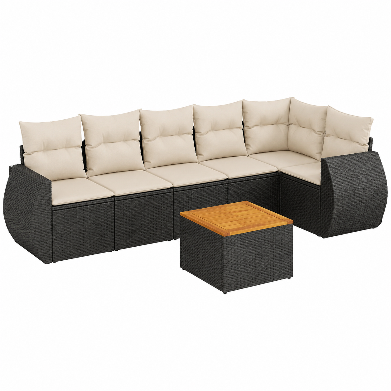 Ensemble de mobilier d'extérieur 7 places avec coussins noirs