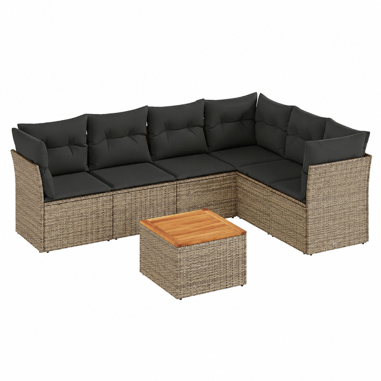 Ensemble mobilier de jardin 7 pièces en résine tressée gris avec coussins