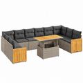 Ensemble de mobilier de jardin 11 pièces avec coussins gris en rotin