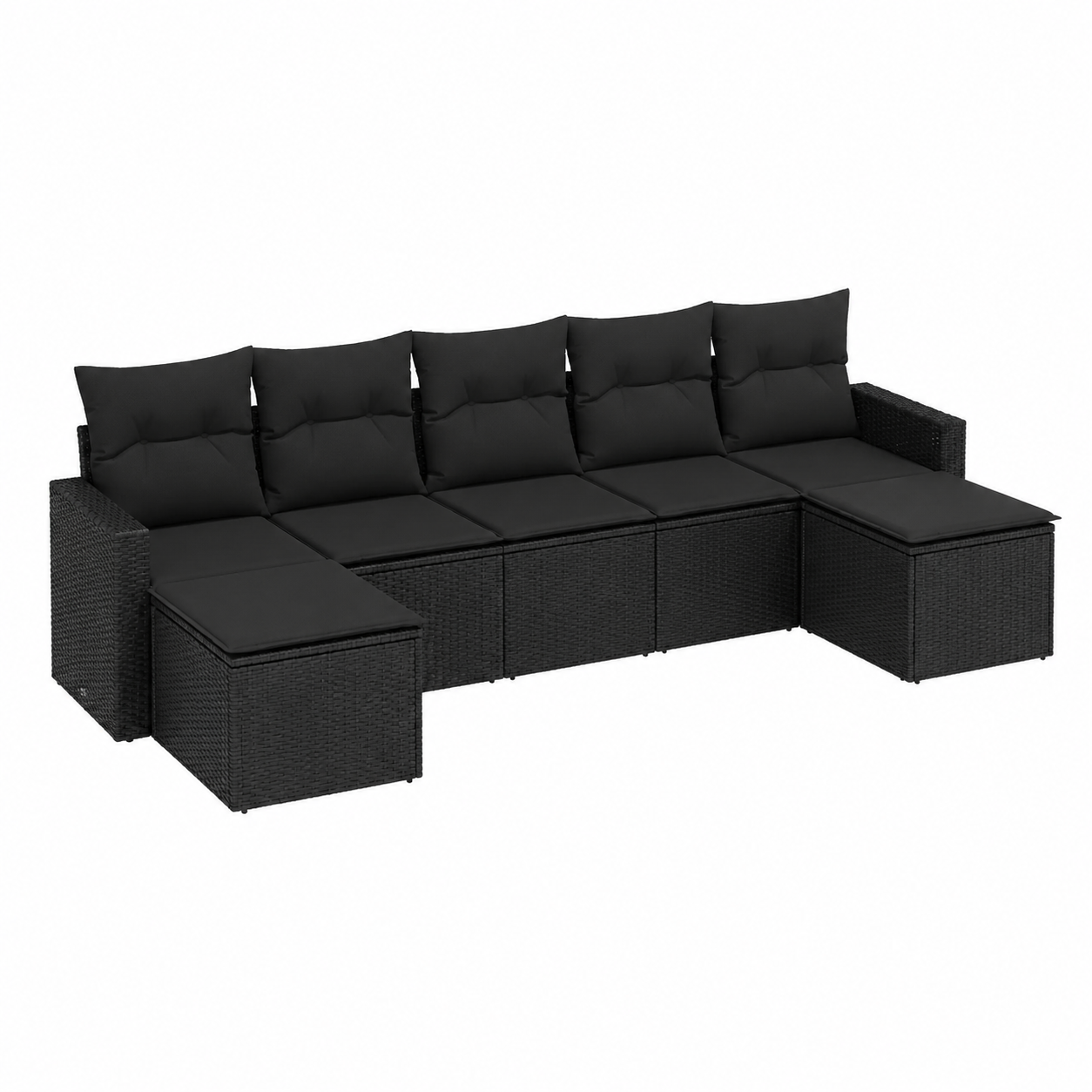 Ensemble extérieur 7 pièces avec coussins en résine noire