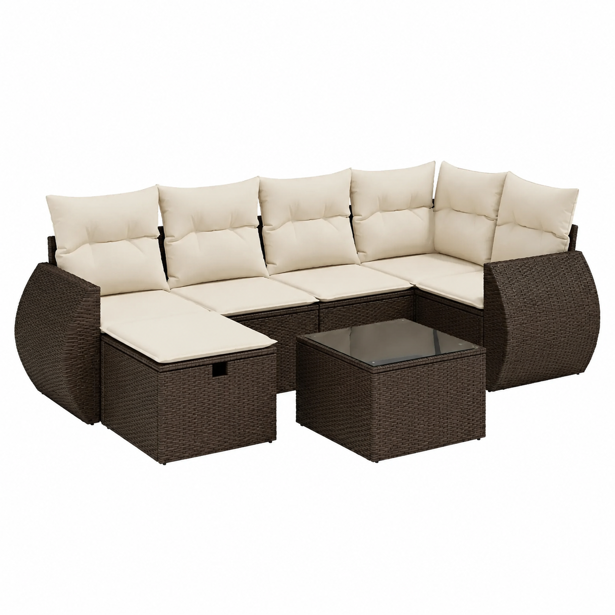Ensemble mobilier de jardin 7 pièces avec coussins tressés marron