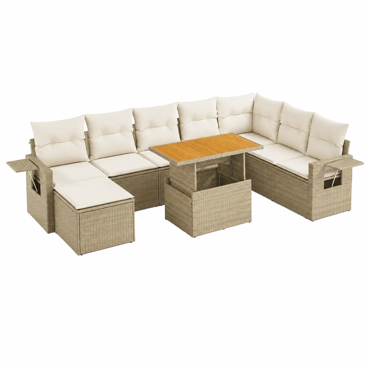 Ensemble de mobilier d'extérieur 9 pcs avec coussins beige en résine