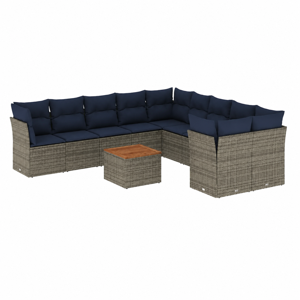 Ensemble mobilier de jardin 11 pièces avec coussins gris en résine