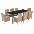 Ensemble repas jardin 11 pièces avec coussins en rotin beige