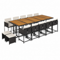 Ensemble de salle à manger extérieure 17 pièces avec coussins noirs