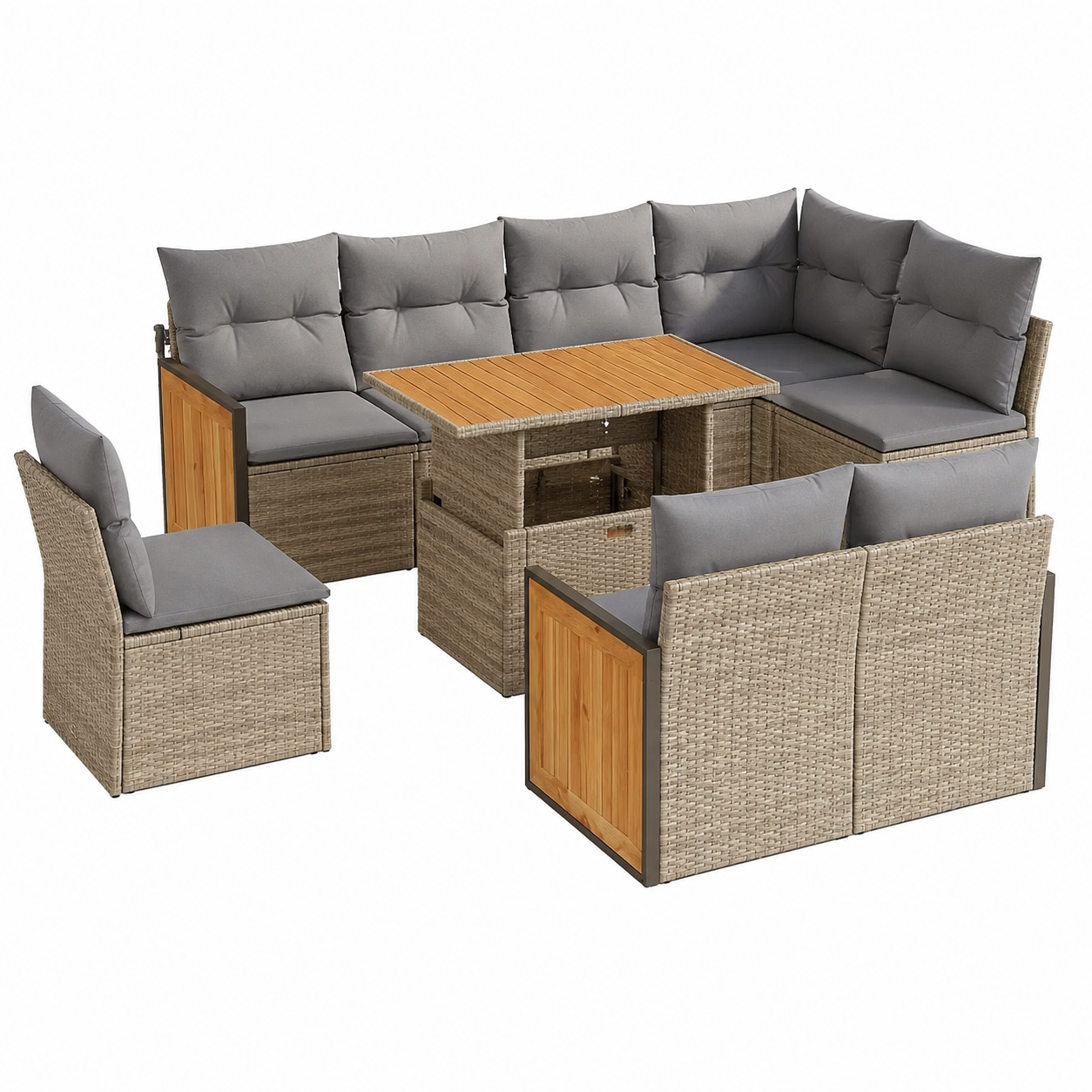 Ensemble mobilier de jardin 9 pièces avec coussins beiges