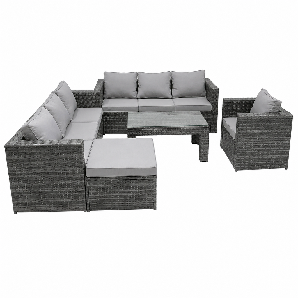 Ensemble de jardin 8 places avec table basse en verre