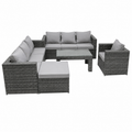 Ensemble de jardin 8 places avec table basse en verre