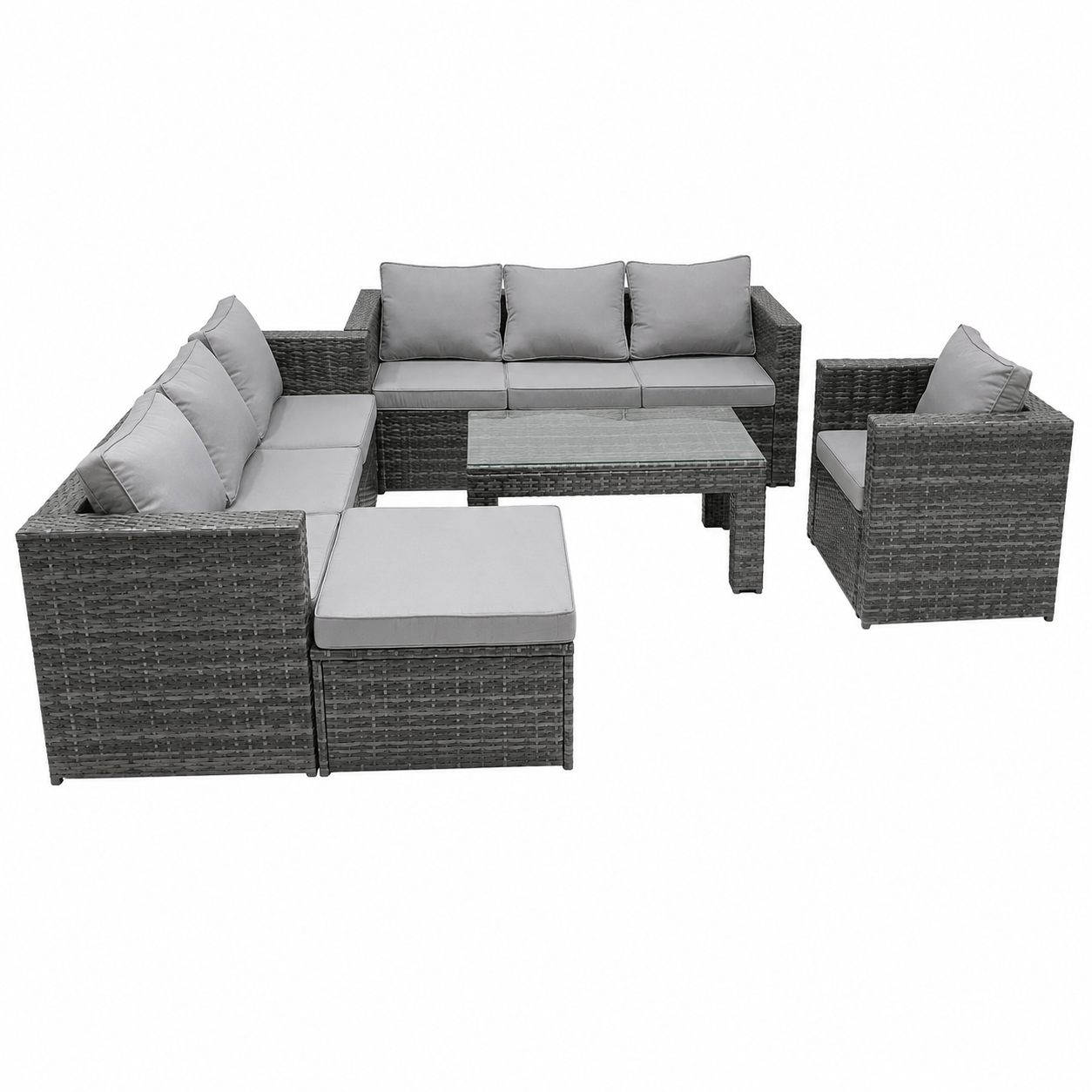 Ensemble de jardin 8 places avec table basse en verre