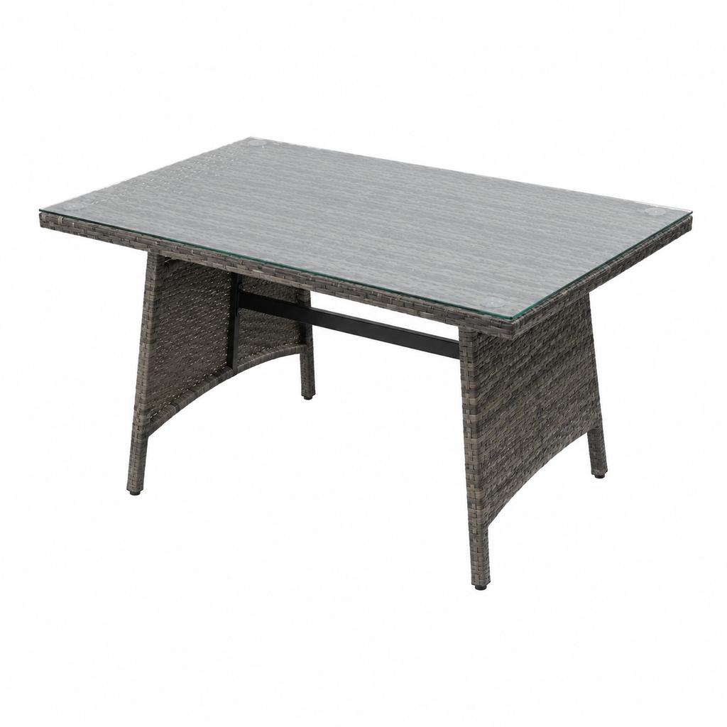 Salon de jardin en rotin avec table à manger rectangulaire et chaises