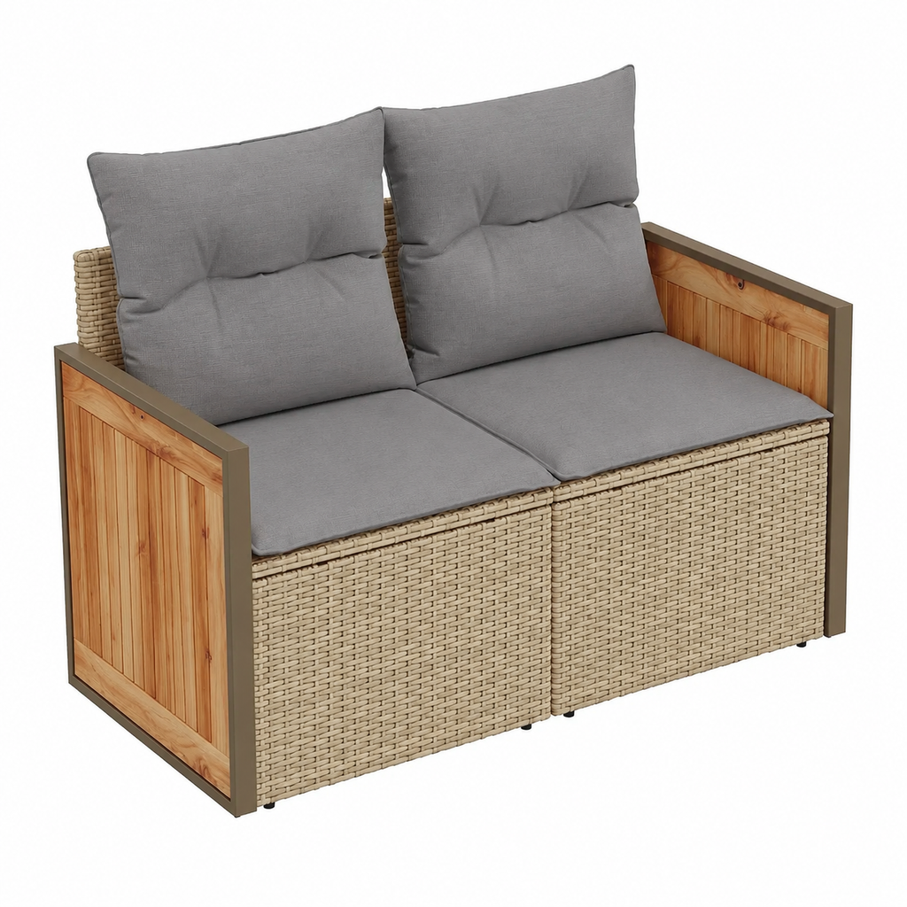 Ensemble mobilier de jardin 9 pièces avec coussins beiges