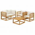 Ensemble de mobilier d'extérieur 5 pièces avec coussins beiges en bois d'acacia