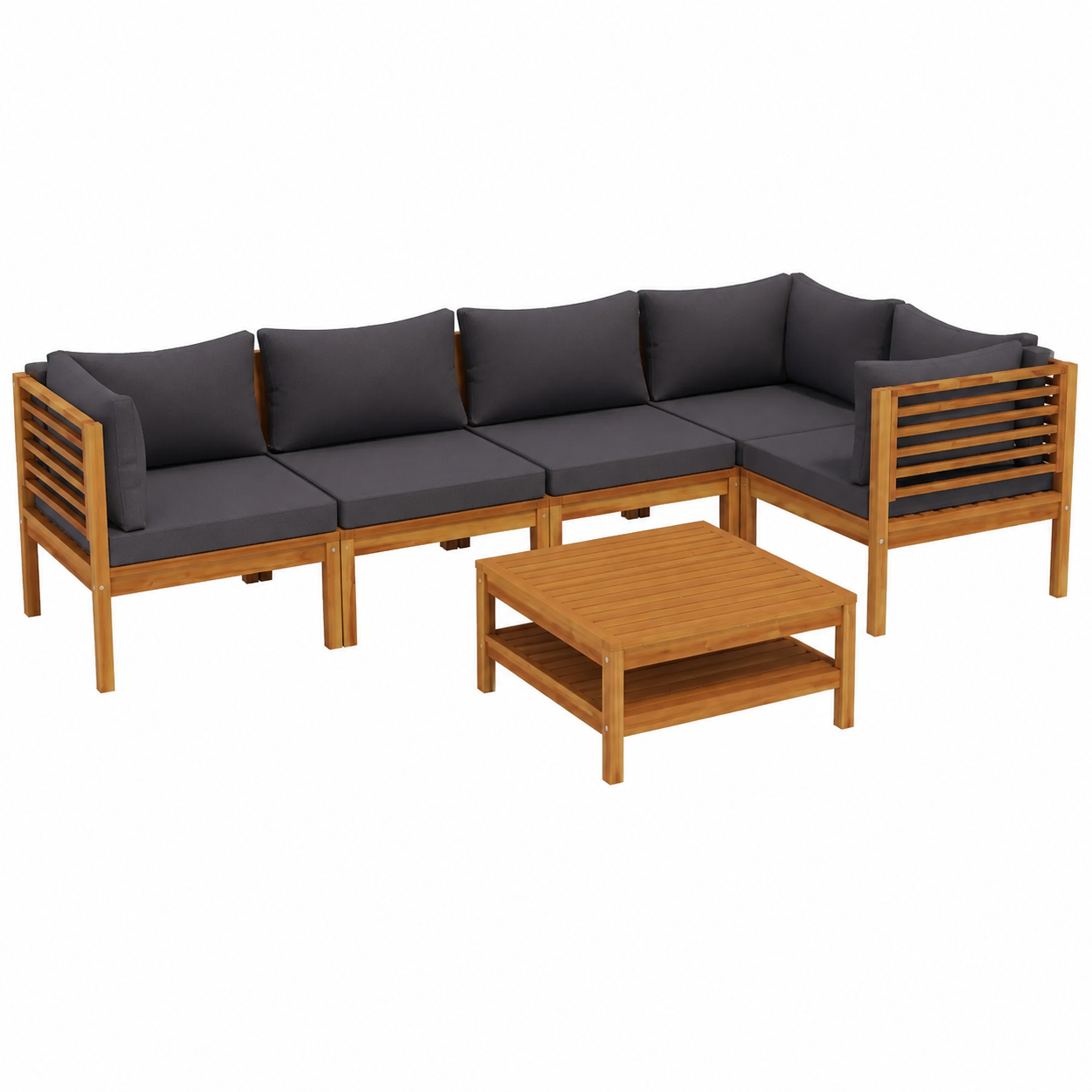 Ensemble de mobilier de jardin 6 pièces avec coussins en bois d'acacia