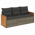 Ensemble mobilier de jardin 3 pièces résine tressée gris avec coussins