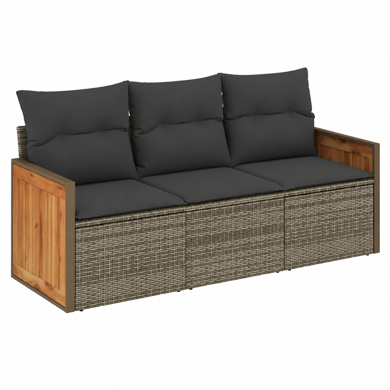 Ensemble mobilier de jardin 3 pièces résine tressée gris avec coussins