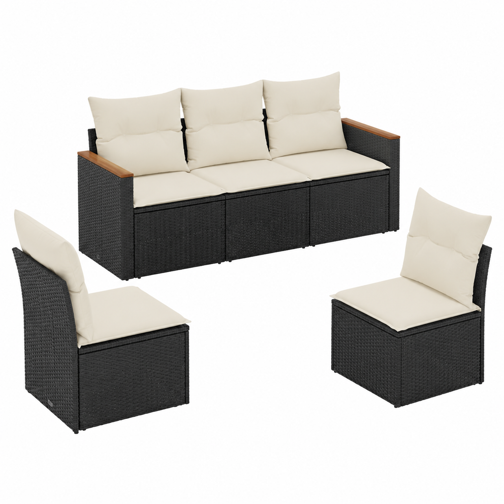 Ensemble de mobilier de jardin 5 pièces avec coussins noirs