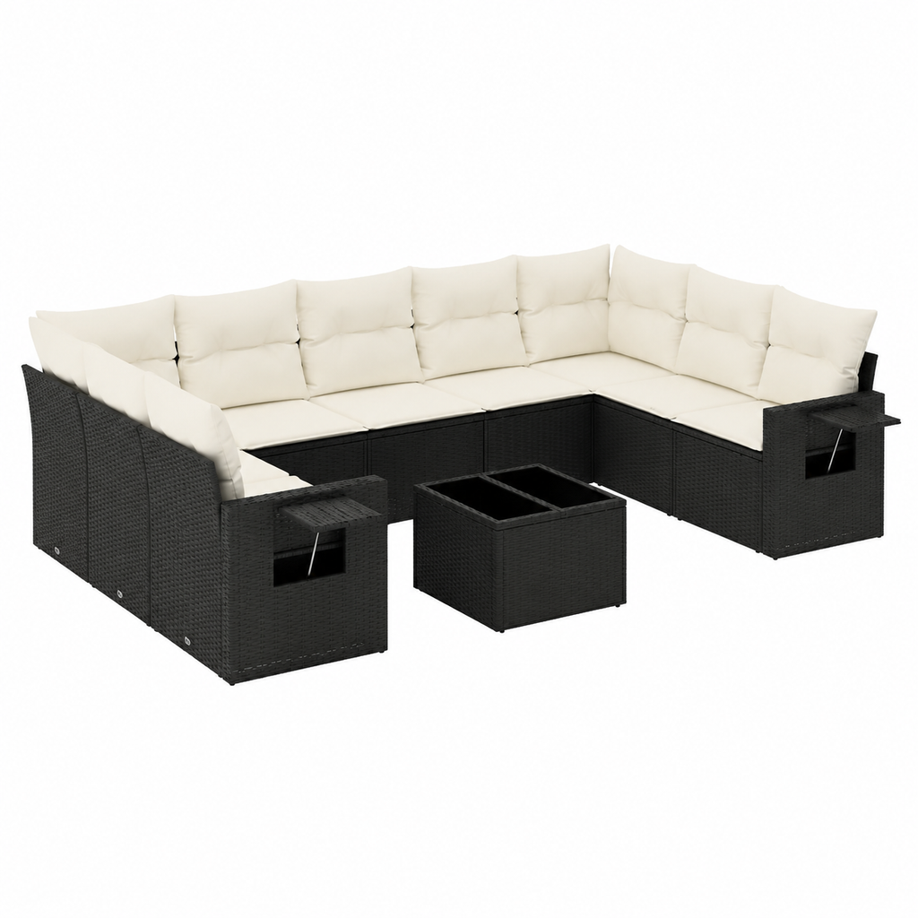 Ensemble de mobilier extérieur 11 pièces avec coussins noirs en résine