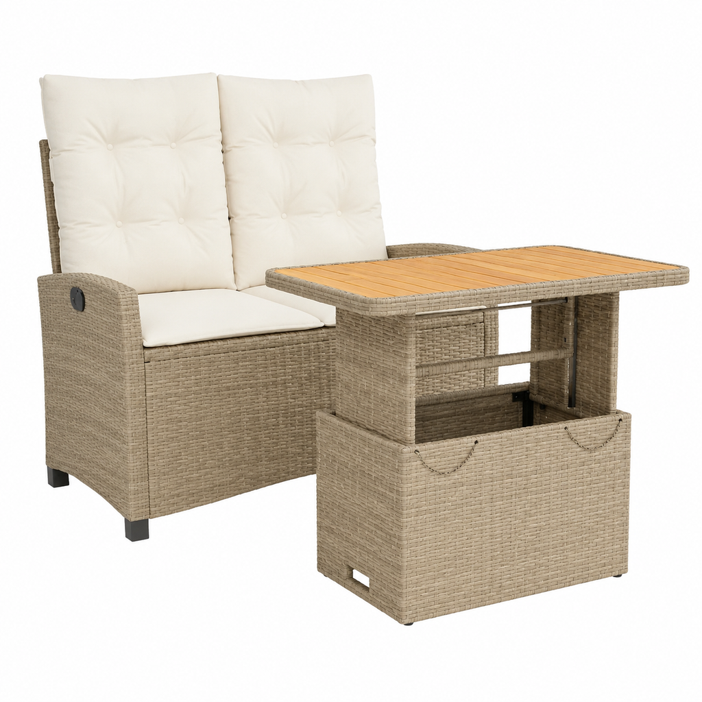 Salon de jardin avec coussins 2 places en rotin beige