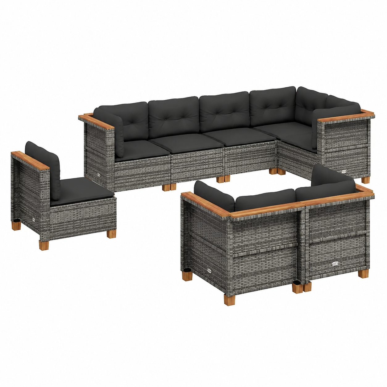Ensemble de mobilier de jardin 8 pièces avec coussins gris