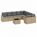 Ensemble de jardin en résine tressée avec coussins beige, 11 pièces