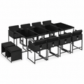 Mobilier de jardin 13 pièces avec coussins noirs en résine tressée