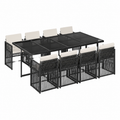 Ensemble de salle à manger extérieur 9 pièces en résine tressée avec coussins noirs
