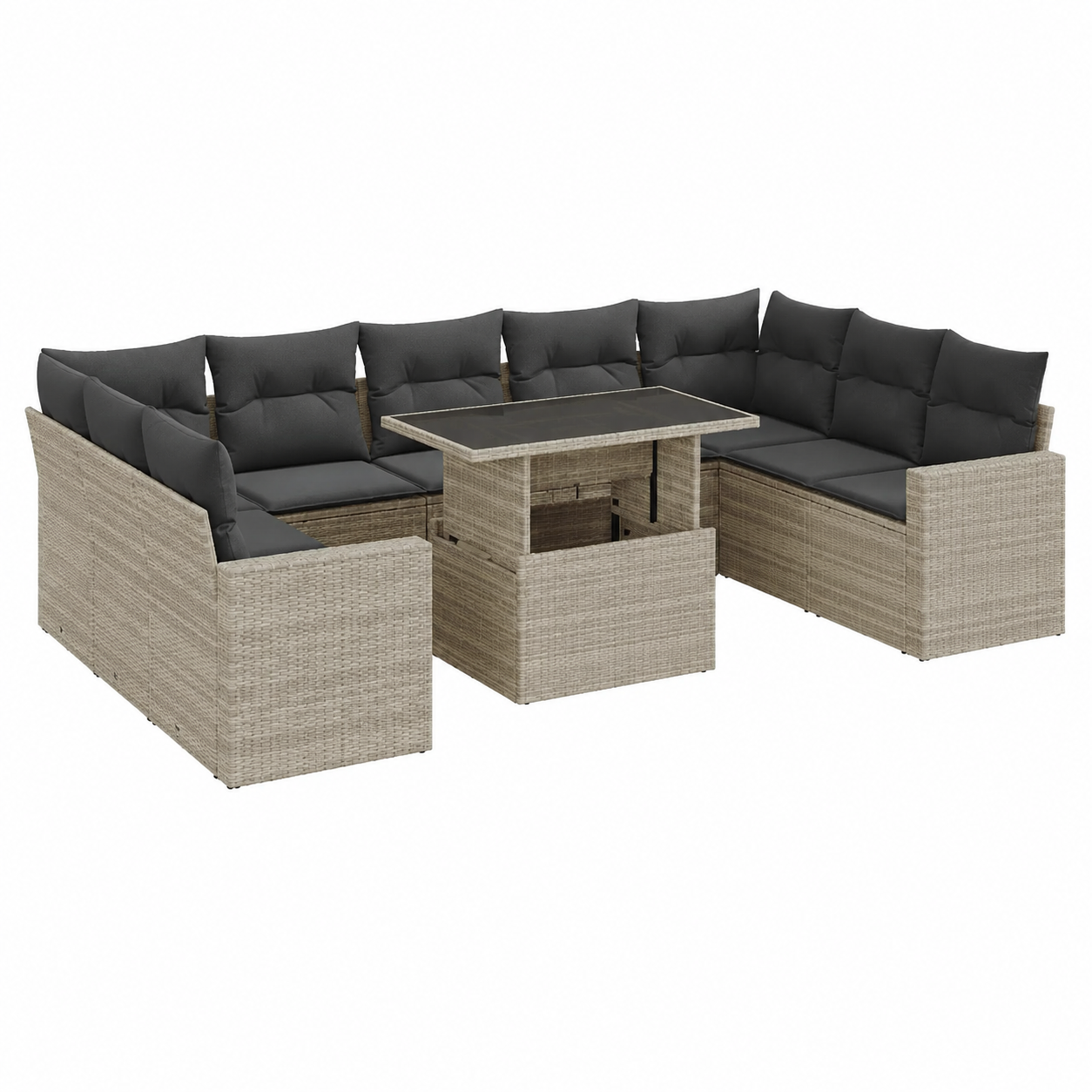 Ensemble de mobilier extérieur 10 pièces en résine tressée avec coussins