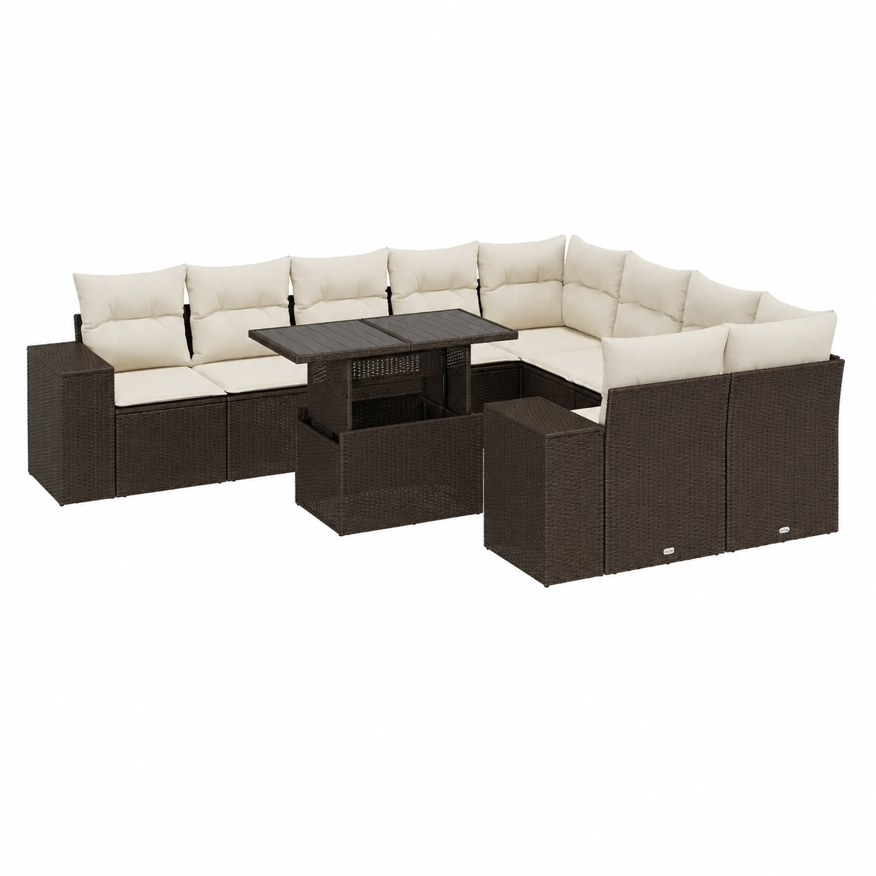 Ensemble de Mobilier d'Extérieur avec Coussins - 11 Pièces en Résine Tressée Marron