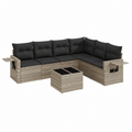 Ensemble de mobilier de jardin avec coussins, 7 pièces, résine tressée gris clair