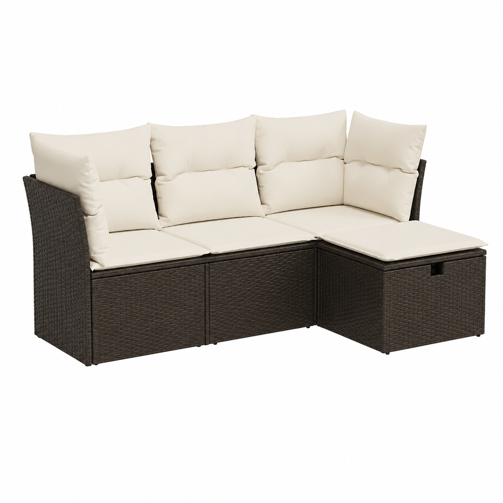 Ensemble de mobilier de jardin 4 pièces avec coussins bruns en résine tressée