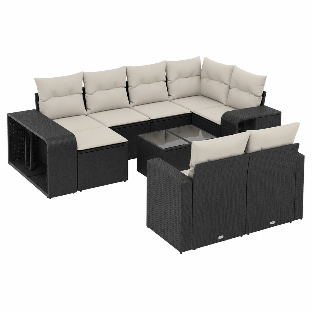 Ensemble de mobilier de jardin 11 pièces avec coussins noirs
