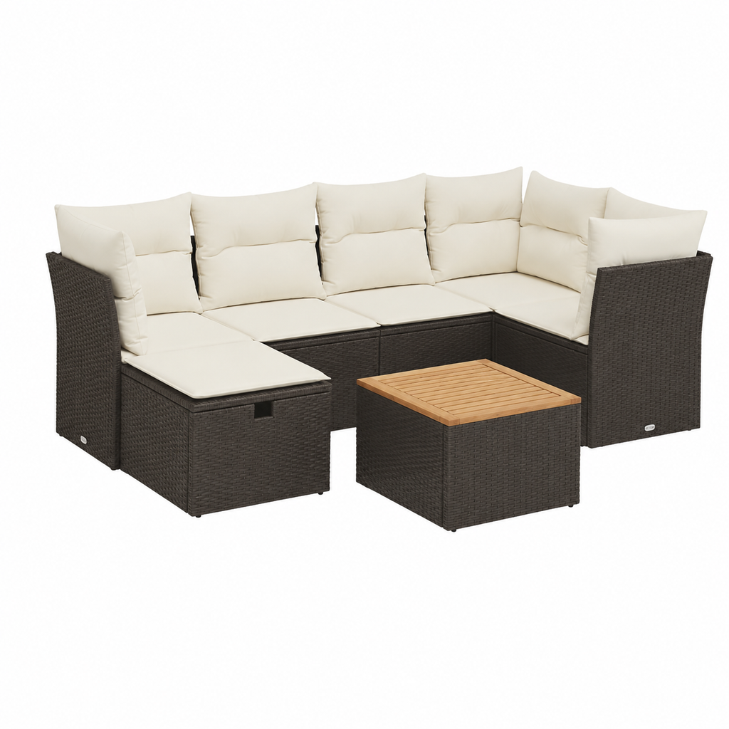 Ensemble de mobilier de jardin 7 pièces avec coussins noirs