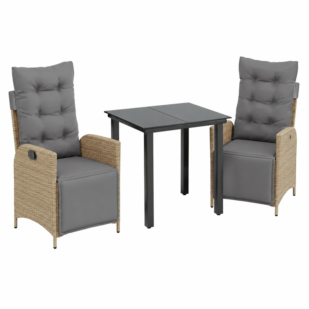 Ensemble de jardin avec coussins beige 3 pièces