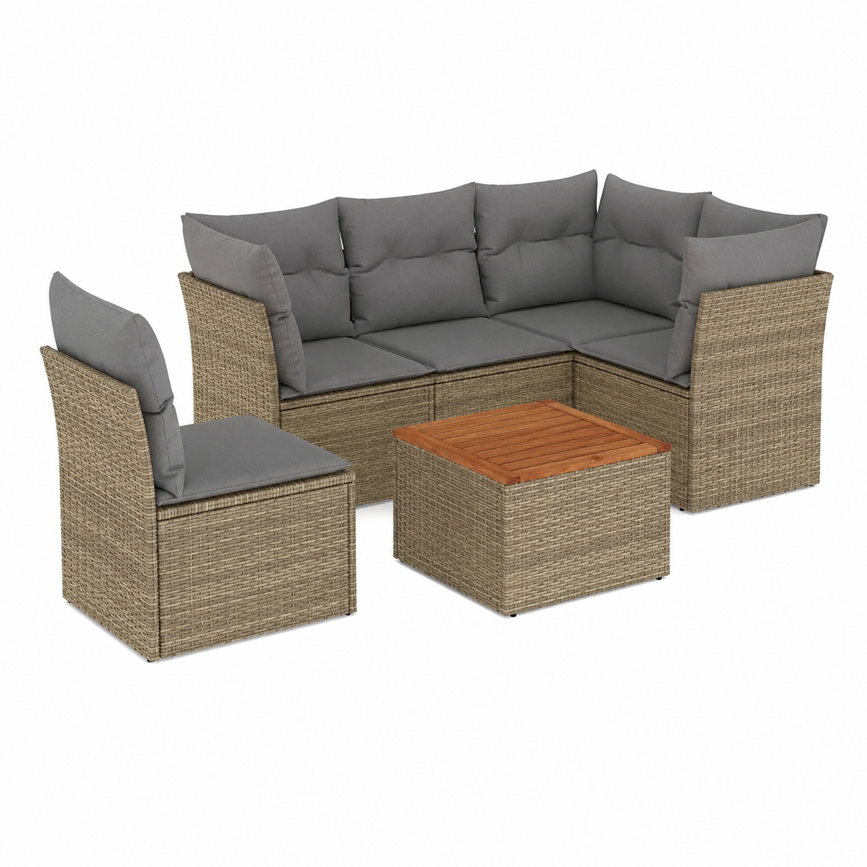 Ensemble de jardin 6 pièces en résine tressée beige avec coussins