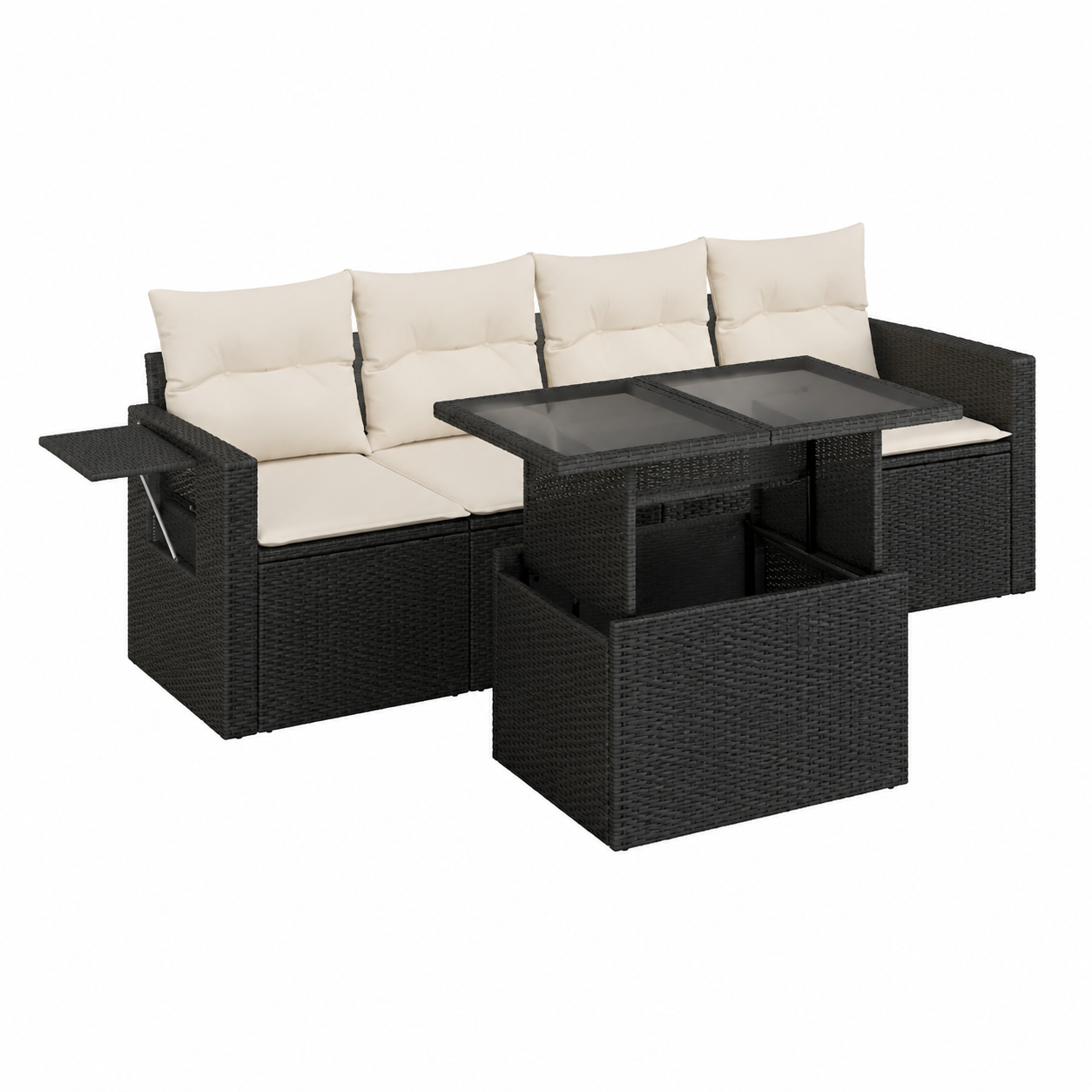 Ensemble de mobilier de jardin 5 pièces avec coussins noirs