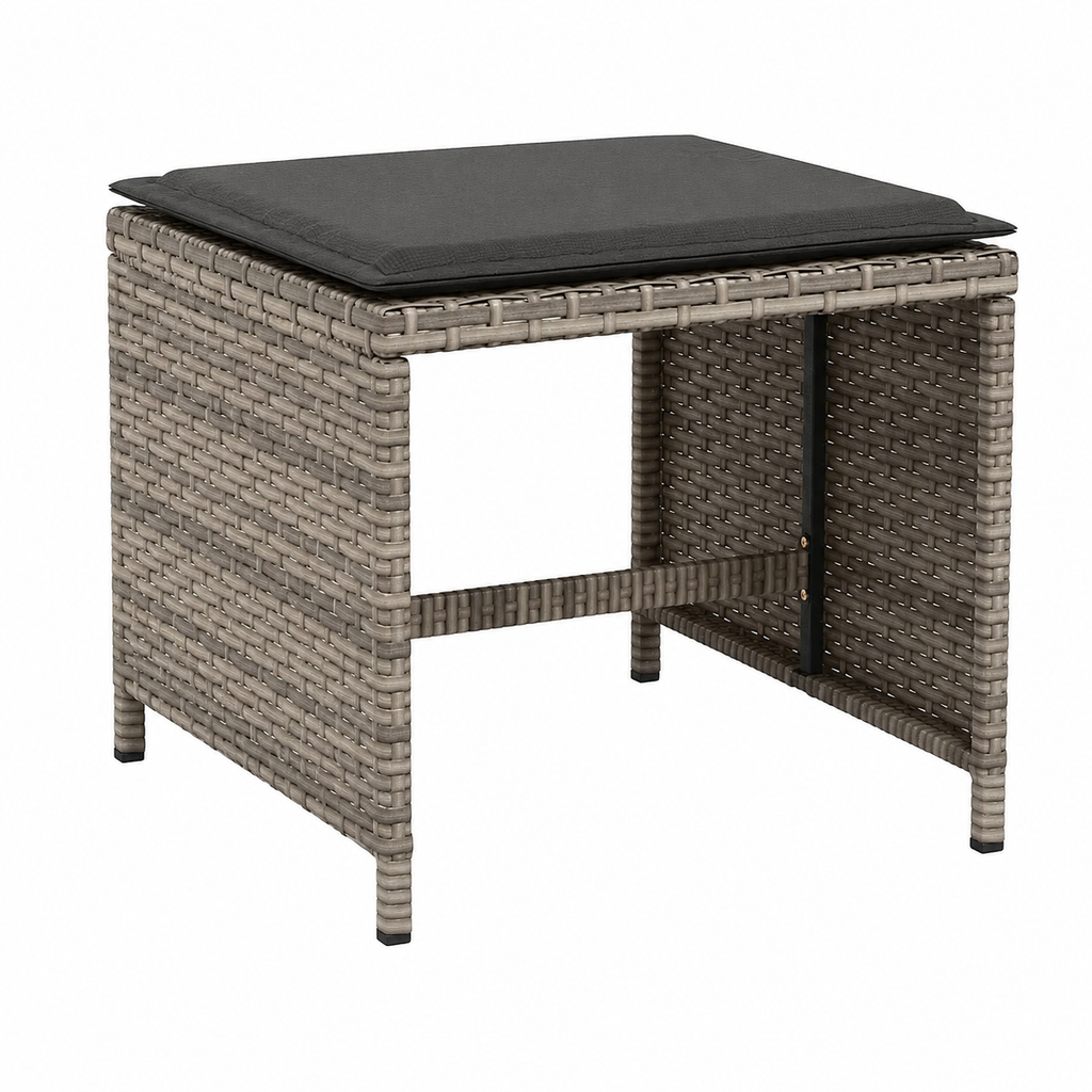 Ensemble de jardin 11 pièces avec coussins gris en rotin