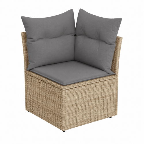 Ensemble de jardin 6 pièces en résine tressée beige avec coussins