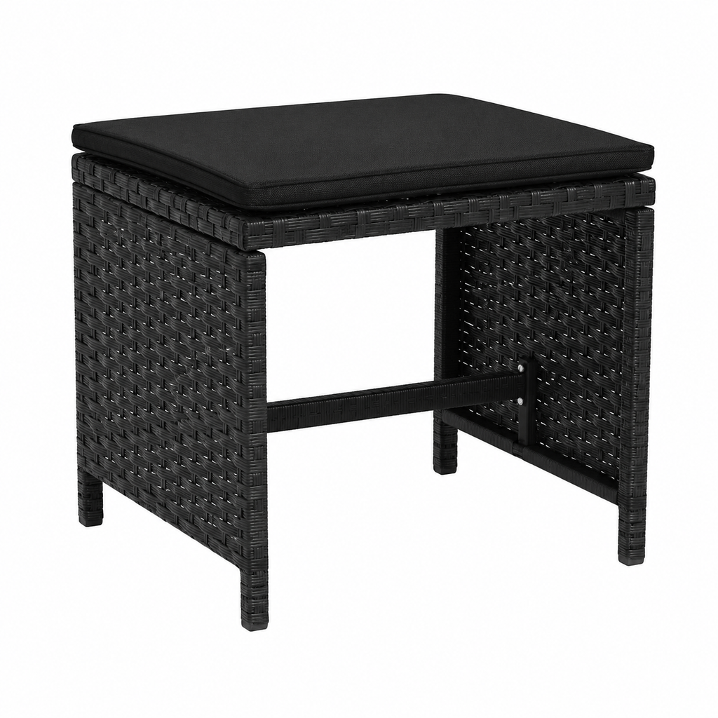 Mobilier de jardin 13 pièces avec coussins noirs en résine tressée