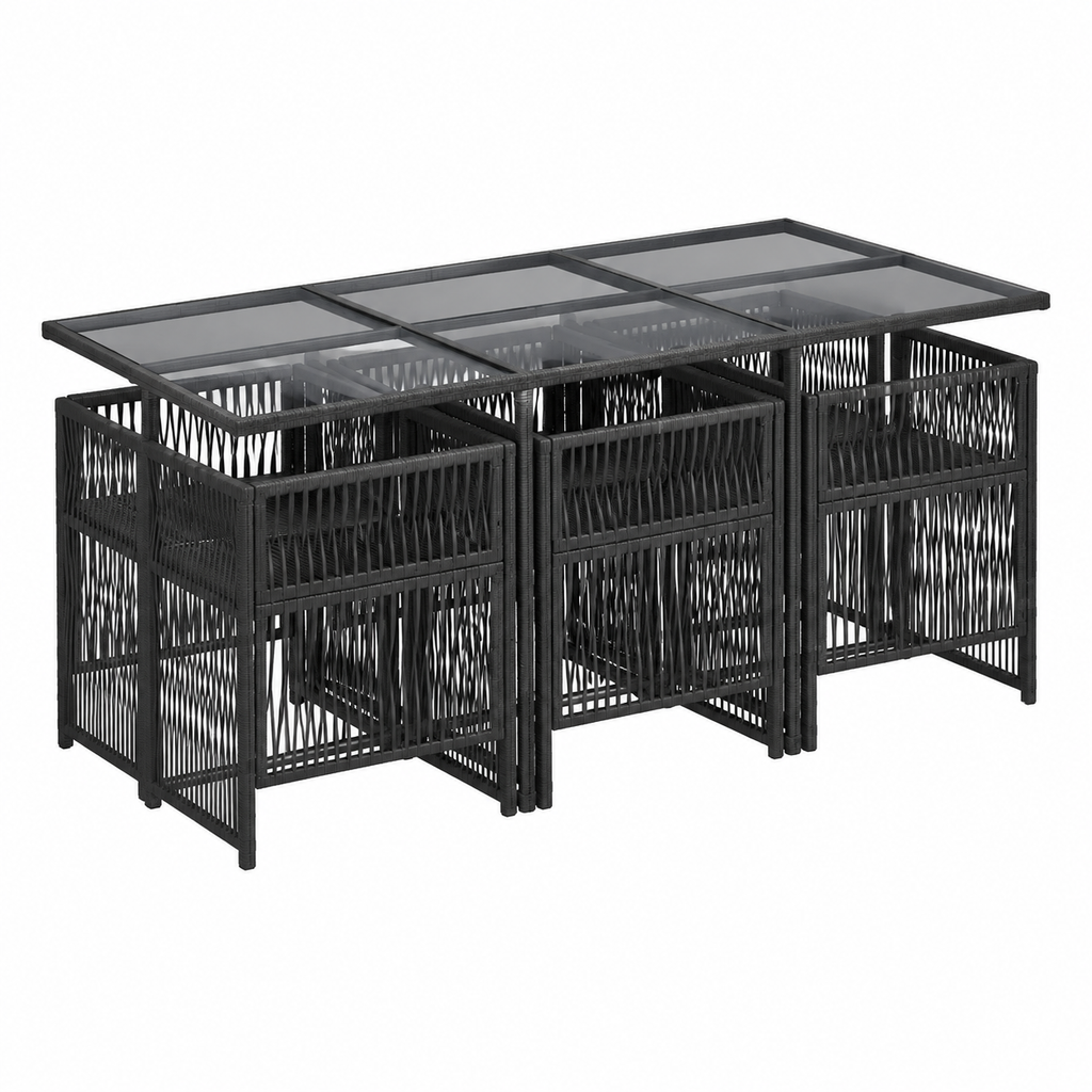 Ensemble de salle à manger extérieur 9 pièces en résine tressée avec coussins noirs