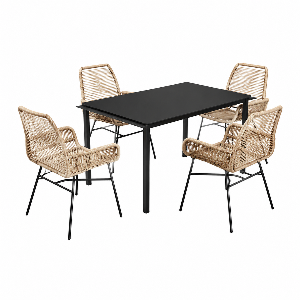 Mobilier de jardin 5 pièces en rotin synthétique avec coussins marron