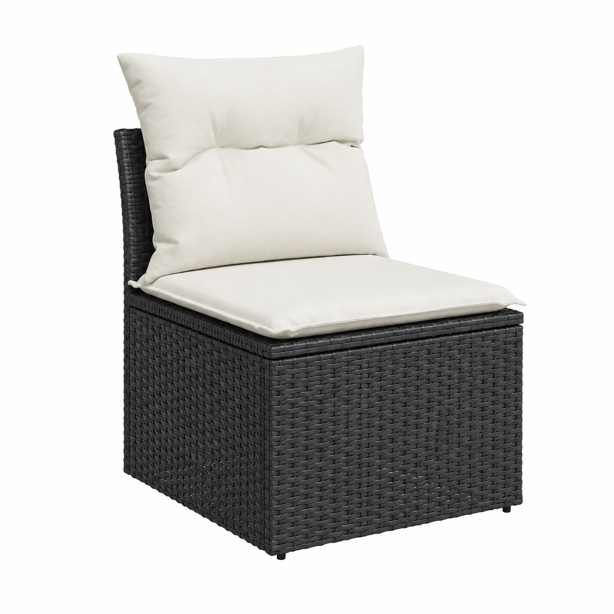 Ensemble de meubles de jardin 7 pièces avec coussins, résine tressée noire et acacia