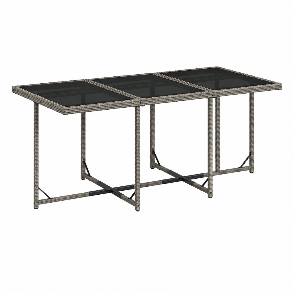 Ensemble de repas extérieur en rotin avec coussins - 7 pièces gris