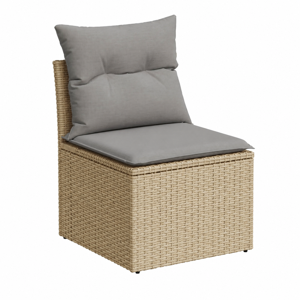 Ensemble de jardin 6 pièces en résine tressée beige avec coussins