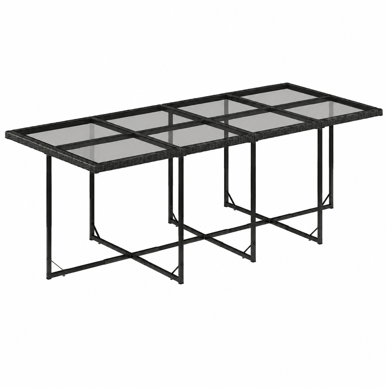 Ensemble de salle à manger extérieur 9 pièces en résine tressée avec coussins noirs